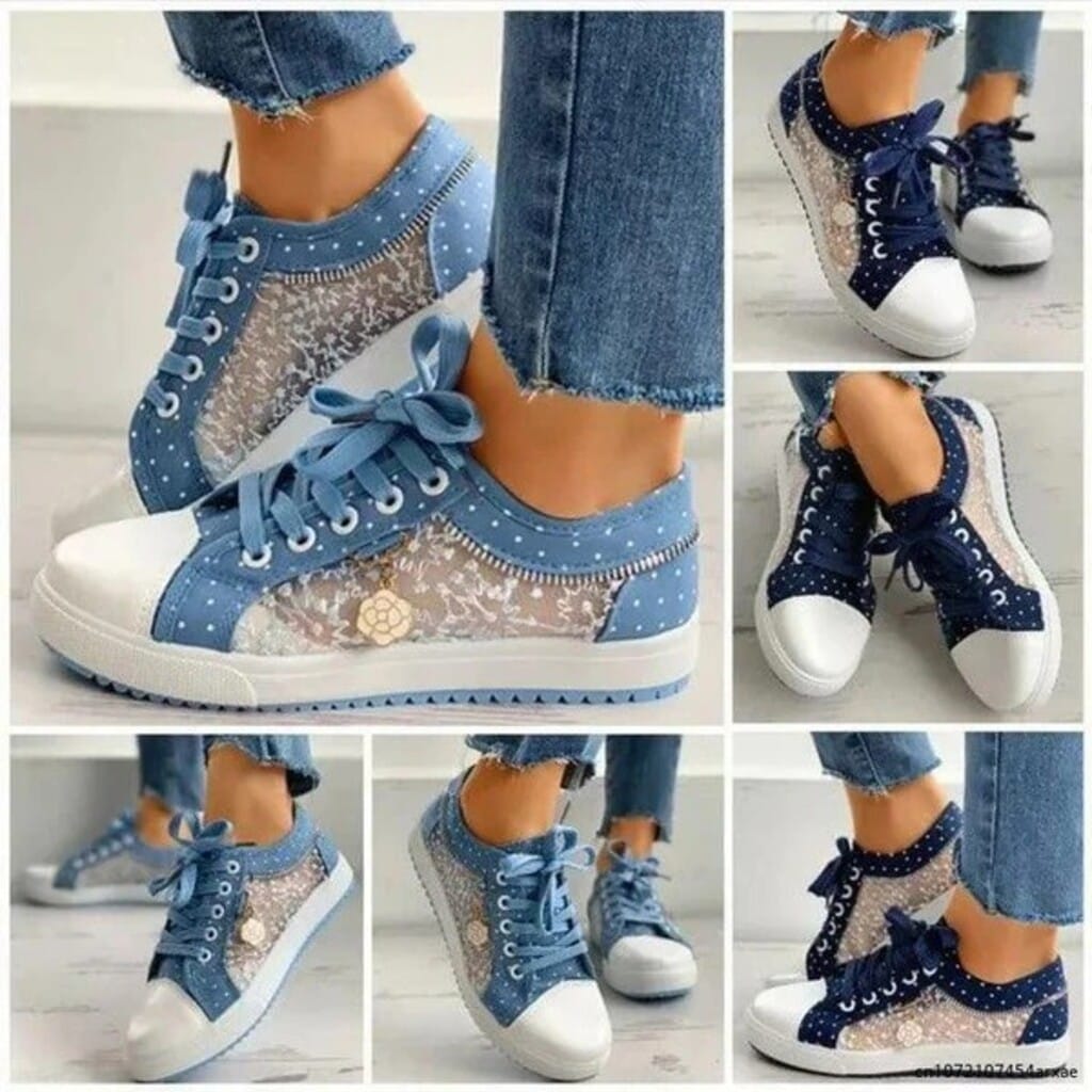 T&ecirc;nis feminino casual bordado po&aacute; com jeans e transpar&ecirc;ncia coreano Summer Breeze